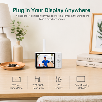 Delitech wireless video doorbell with portable indoor monitor