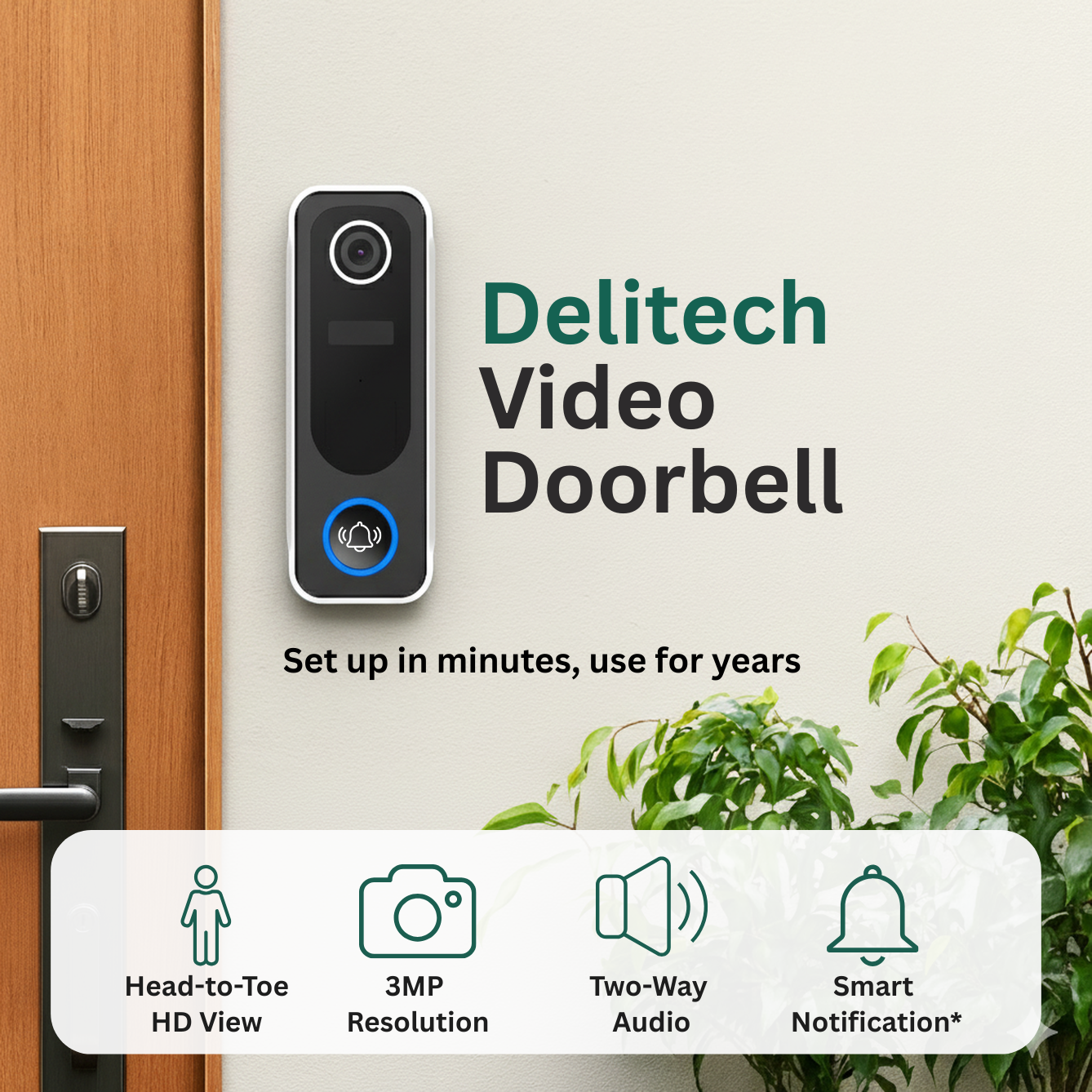 Delitech Smart Wireless Video Doorbell (3MP)