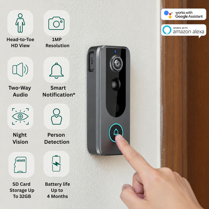 Wireless video doorbell with two way talk and smart security features