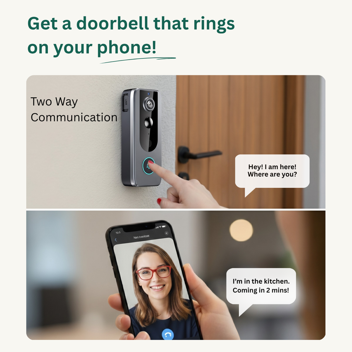 Wireless video doorbell with instant phone alerts and live video