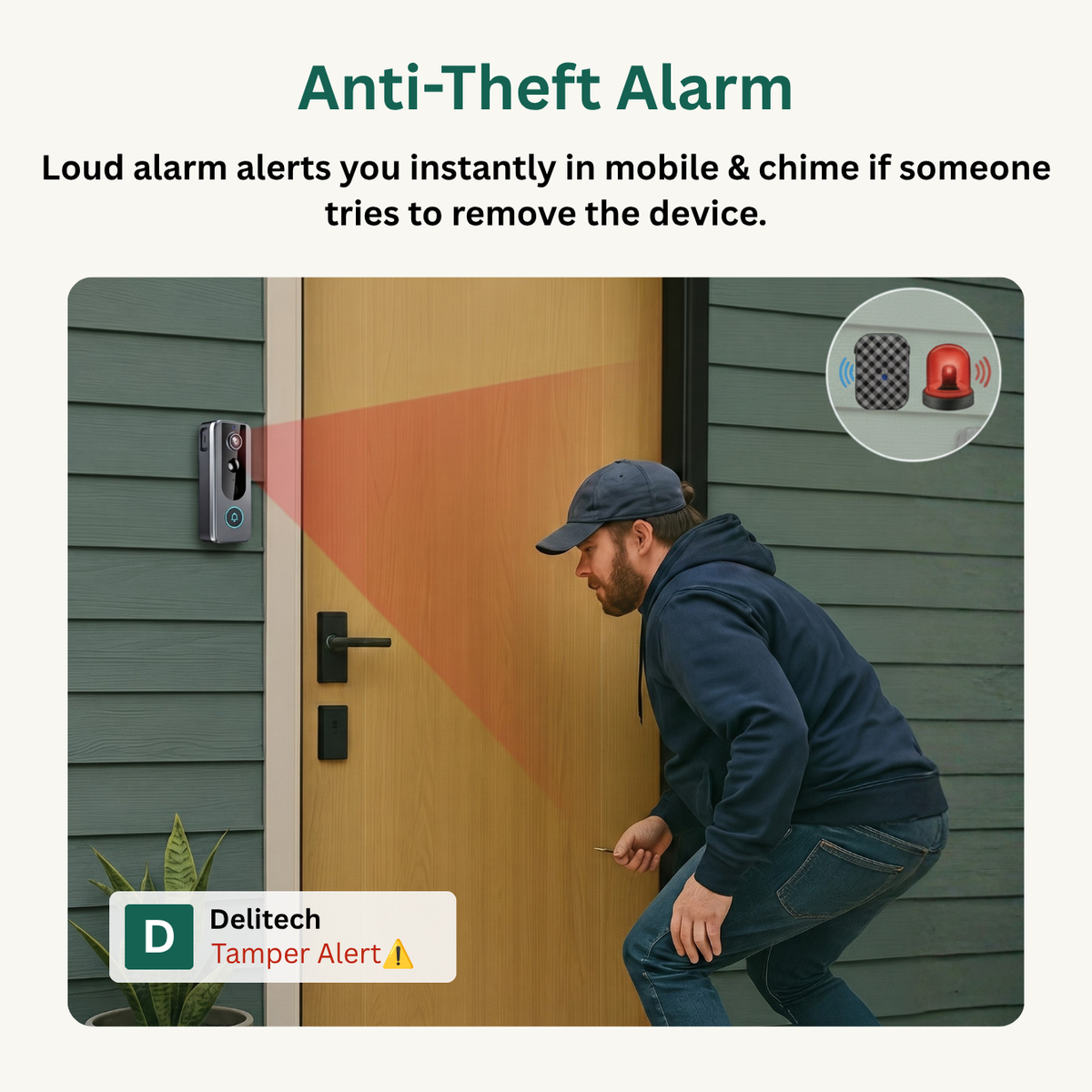 Wireless video doorbell anti theft alarm and security protection