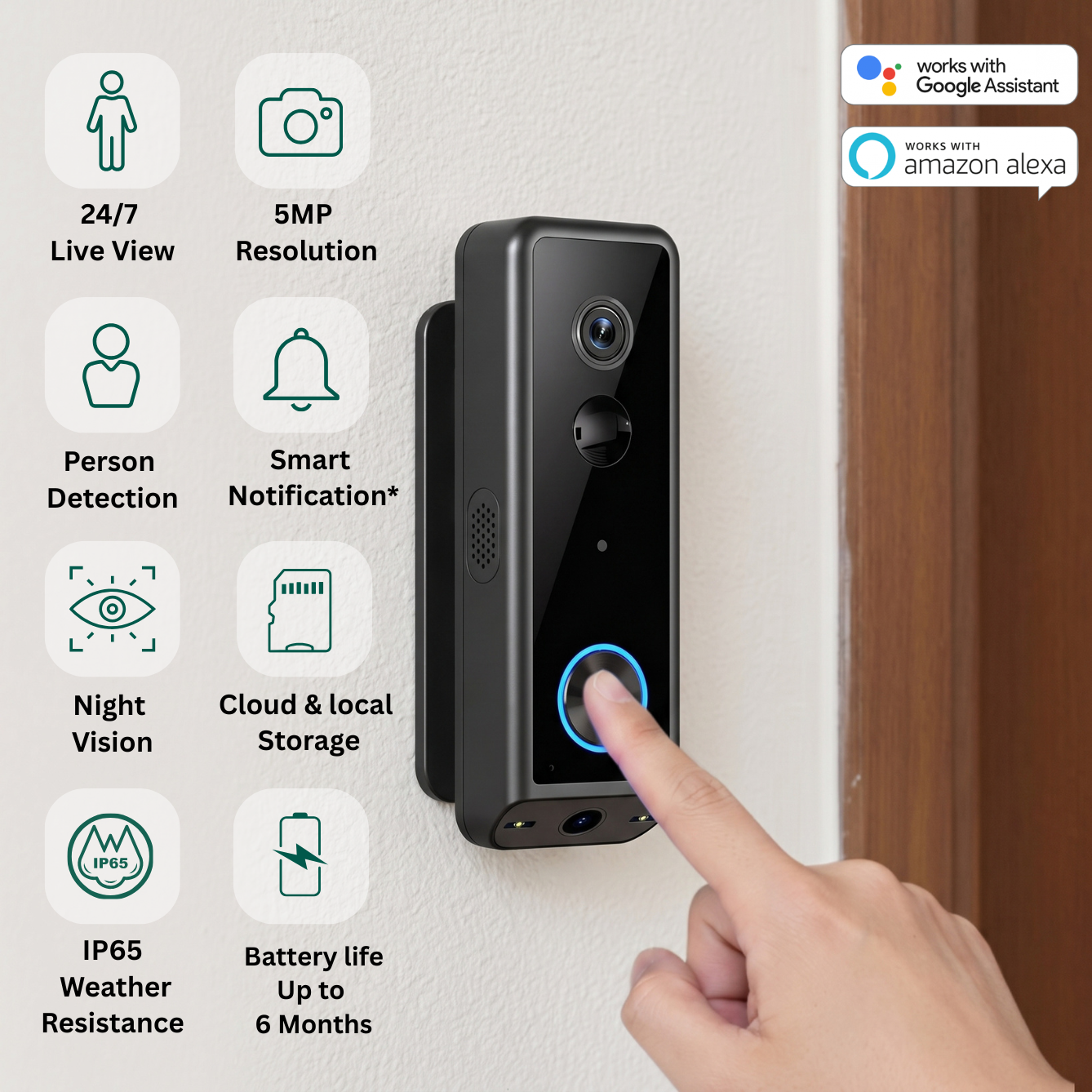 Delitech Smart Wireless Video Doorbell (5MP)
